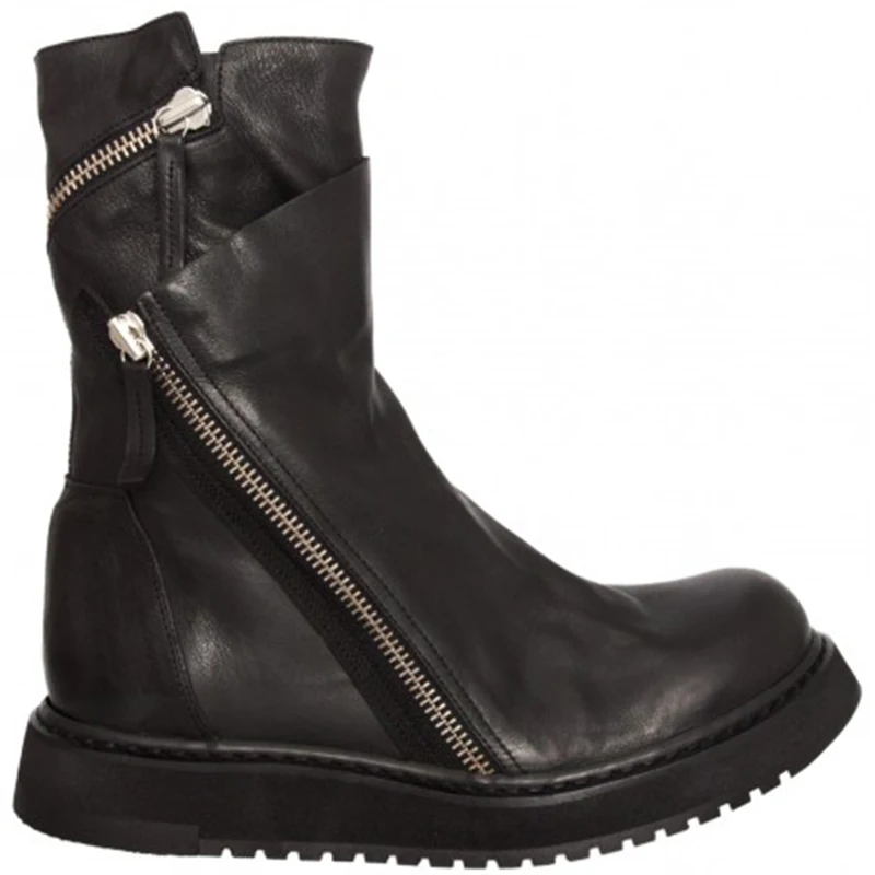 Г., итальянский дизайн, мужские ботинки из натуральной кожи на молнии в стиле панк Модные военные ботинки на толстой платформе, мужские байкерские ботинки