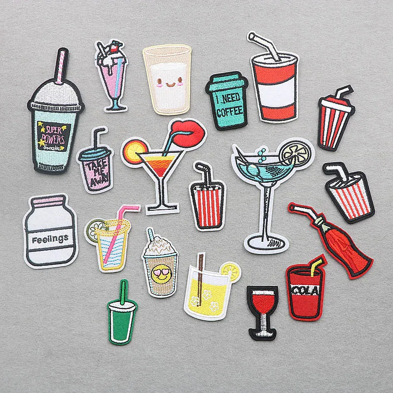 

10 pcs Milk Cocktail Coffee Orange Juice Ice Cream Embroidery Patches Sew Iron On Applique Patch DIY Badge Jeans Garment Decor