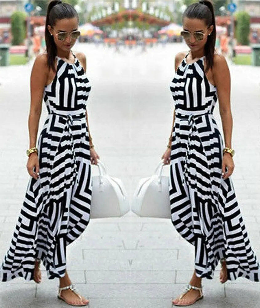 

New Women Long Maxi Dress Prom Evening Party Summer Beach Boho Holiday Dresses Chiffon Backless High Waist Dress