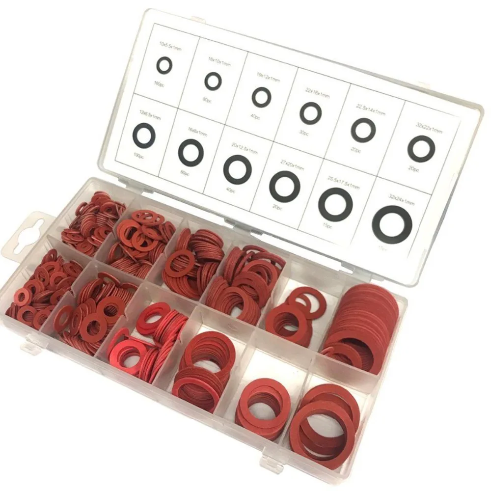

Assorted Box of 600 Fibre Washers Plumbers seals washers Red steel paper set boxed high quality design