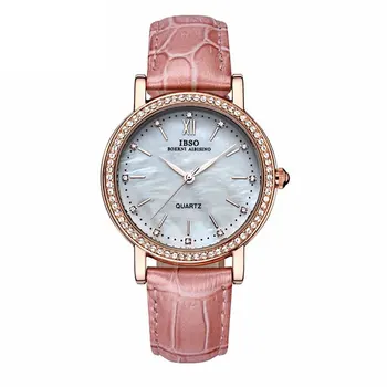 

IBSO 2019 New Fashion Brand Watches for Woman Luxury Crystal Diamond Shell Watches for Lovers Genuine Leather Strap 3992