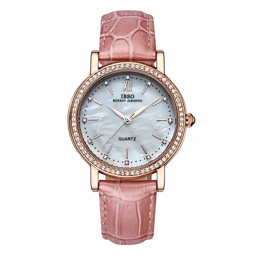 Marca de Moda Relógios para Mulher Relógios para Amantes Ibso Nova Luxo Cristal Diamante Escudo Pulseira Couro Genuíno 3992 2020