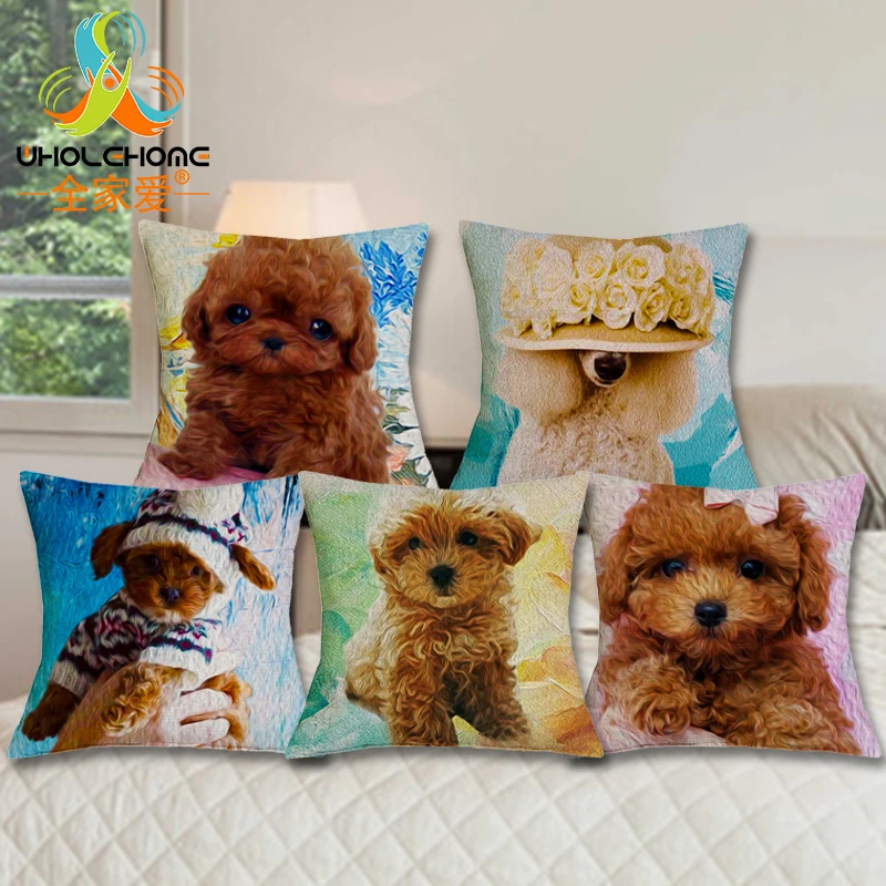Buy Cushion Cover Poodle Oil Printed Cute Dogs 43X43cm