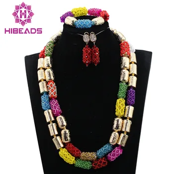 

Simple Crystal African Beaded Jewelry Set Party Gift Wedding Necklace Earrings Jewelry For Women Set Free Shipping QW1056