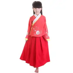 Дети Китайский традиционный костюм топ + юбка для девочек hanfu костюм Китайский древний костюм нации Производительность платье для танцев 18