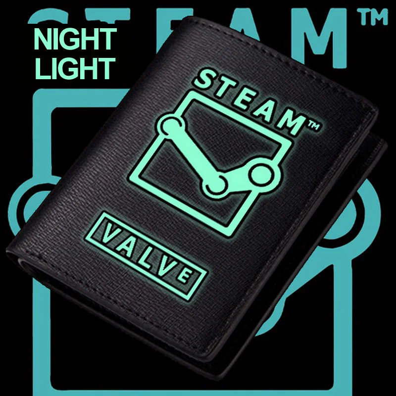 

MeanCat Steam PC Game Night Light PU Leather Wallet ACG Value Black Fluorescence Wallet with Card Holder and Pockets