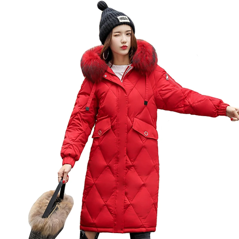 

High Quality 2019 Winter Jacket Women Warm Thicken With Fur Collar Hooded Female Coat Long Padded Outwear Womens Parka Parkas