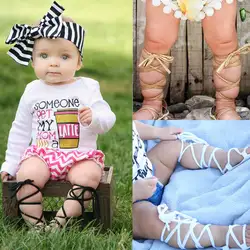 Новый Модная одежда для детей, Детская мода новорожденных для маленьких девочек кожаные сандалии на завязках Лето детская обувь