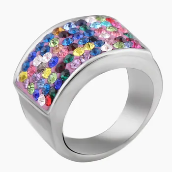 

Elegant Ladies Rings Stainless Steel Jewelry Inlay Austrian Crystal Mulitcolor Delicate Rings