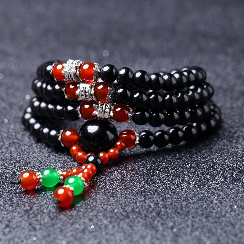Tibet Buddhist black crystal Beads Bracelets Rosary 108 Meditation