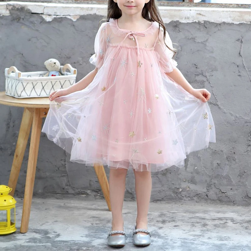 

Kids Tulle Dress Girls Summer Flower Embroidery Girls Wedding Dresses 1-9 Years Lace Gown Princess Elegant Children Baby Apparel