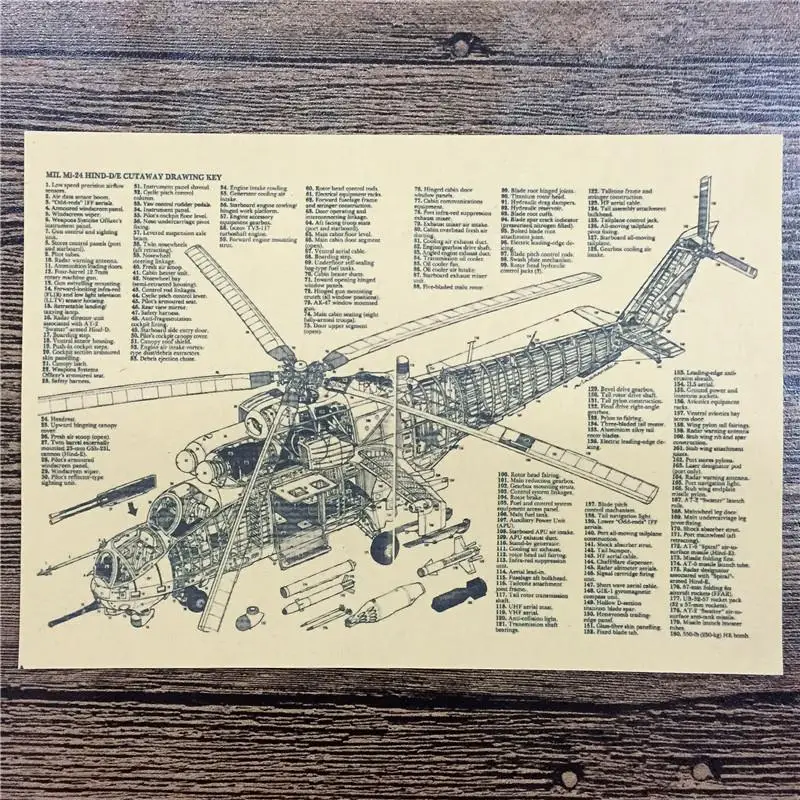

RMA-233 Vintage kraft paper "Helicopter Detailed features" pictures for wall poster home decor decorative painting 42x30 cm