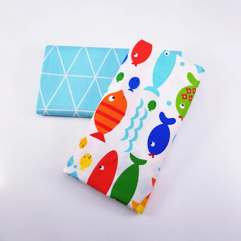 Cotton Twill Fabric Small Fish Print Patchwork Textile Cloth DIY Sewing Dormitory Fat Sheets Baby Clothes | Дом и сад