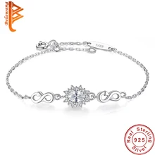 BELAWANG Настоящее серебро 925 проба Бесконечность талисманы браслет с Сияющий Австрийский Кристалл для женщин Роскошные ювелирные изделия подарок на день рождения