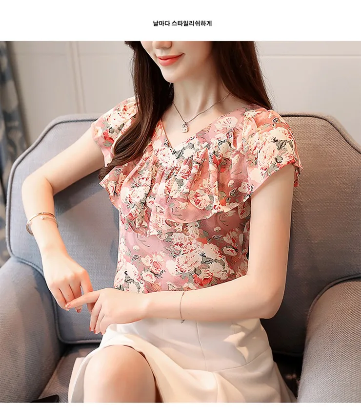 2018 Fashion Summer Blouses Women Shirts Plus Size Floral Tops Ladies Short Sleeve Chiffon Blusas Feminina Ruffled Blouse Mujer (7)