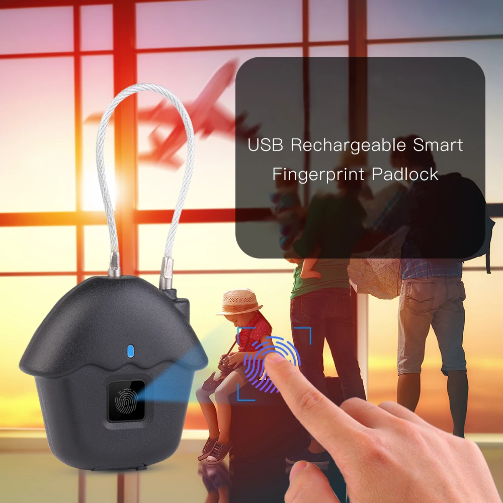 

USB Smart Lock Rechargeable Intelligent Fingerprint Lock IP54 Waterproof Anti-theft Keyless Padlock Carry Luggage Case Lock