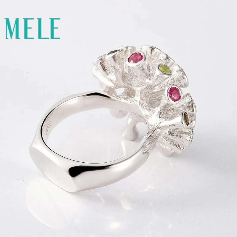 Натуральное красочное серебряное кольцо с драгоценными камнями, турмалин, аметист, цитрин, специальный дизайн, модный и популярный, 21 мм для всего размера