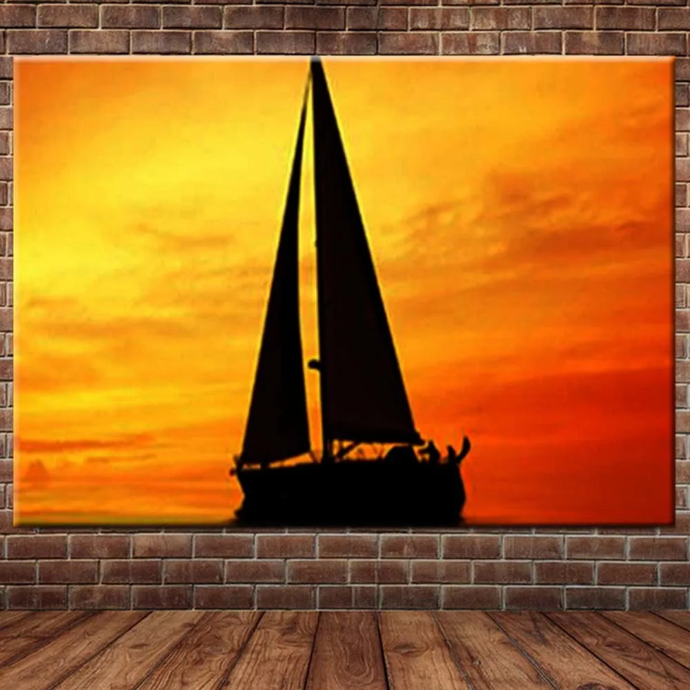 

Hand Painted Abstract SailBoat Seascape Canvas Wall Oil Painting Abstract Sunset Wall Art Picture Living Room Bedroom Home Decor