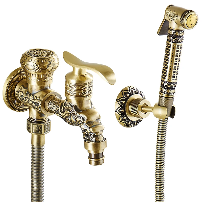 Bidet Faucets Wall Mounted Bathroom Hygienic Shower Sprayer Antique Brass Water Faucet Airbrush