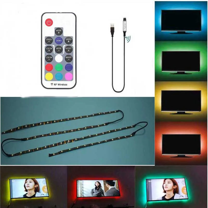 USB LED Strip lamp 5050SMD DC5V Flexible LED light Tape 1M/2M HDTV TV Desktop Screen Background Bias lighting wite RF 17 key USB LED Strip lamp 5050SMD DC5V Flexible LED light Tape 1M/2M HDTV TV Desktop Screen Background Bias lighting wite RF 17 key