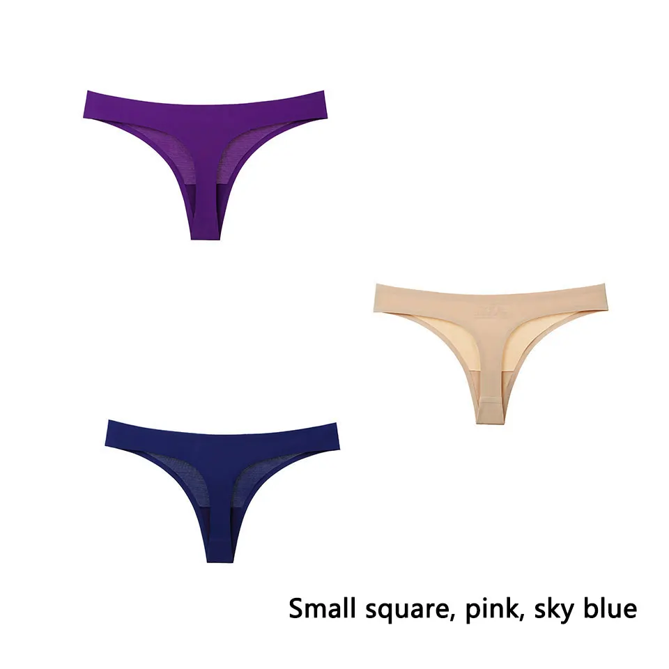 3Pcs/Lot New Hot Sexy Thong Women Panties Seamless Ultra Light Lingerie Ultra Thin Soft Underwear Female Low Waist G String - Цвет: Purple-Khaki-Blue