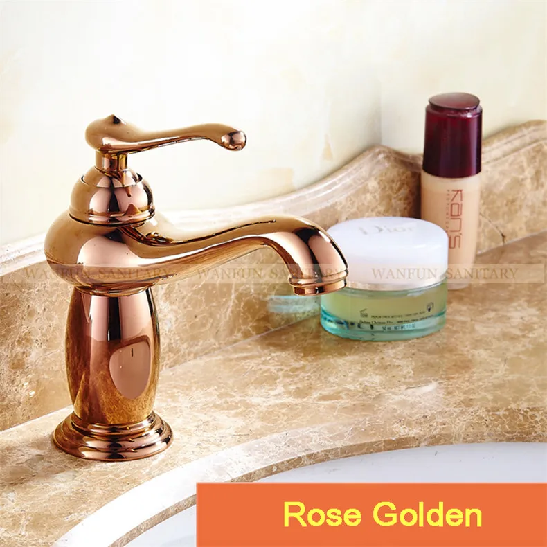 Кран для раковины, латунный хромированный серебристый кран для раковины ванной комнаты, кран с одной ручкой для раковины, унитатататататататататататататататататататататататататататататаз, смесители для горячей и холодной воды, XM-1021 - Цвет: Rose Golden