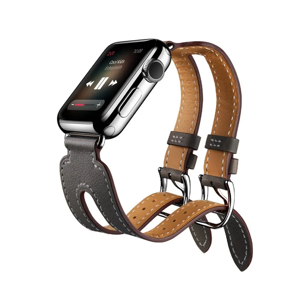 

CRESTED Genuine Leather Double Buckle Cuff Watch Band For Apple Watch 38/42mm strap Leather watch bracelet for iwatch 1/2/3
