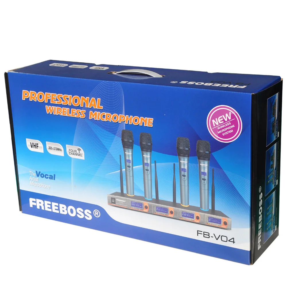 FREEBOSS FB-V04 профессиональные микрофоны VHF KTV вечерние микрофонная система 4 ручной беспроводной микрофон для караоке