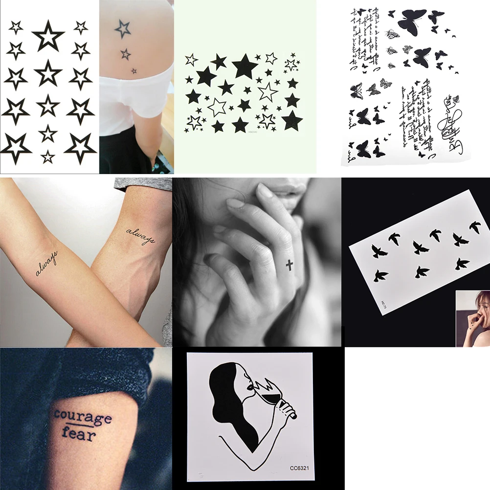 

Body Art Disposable Sticker Unique Skin Tags Temporary Black Butterfly Star Letter Transfer Waterproof Tattoo