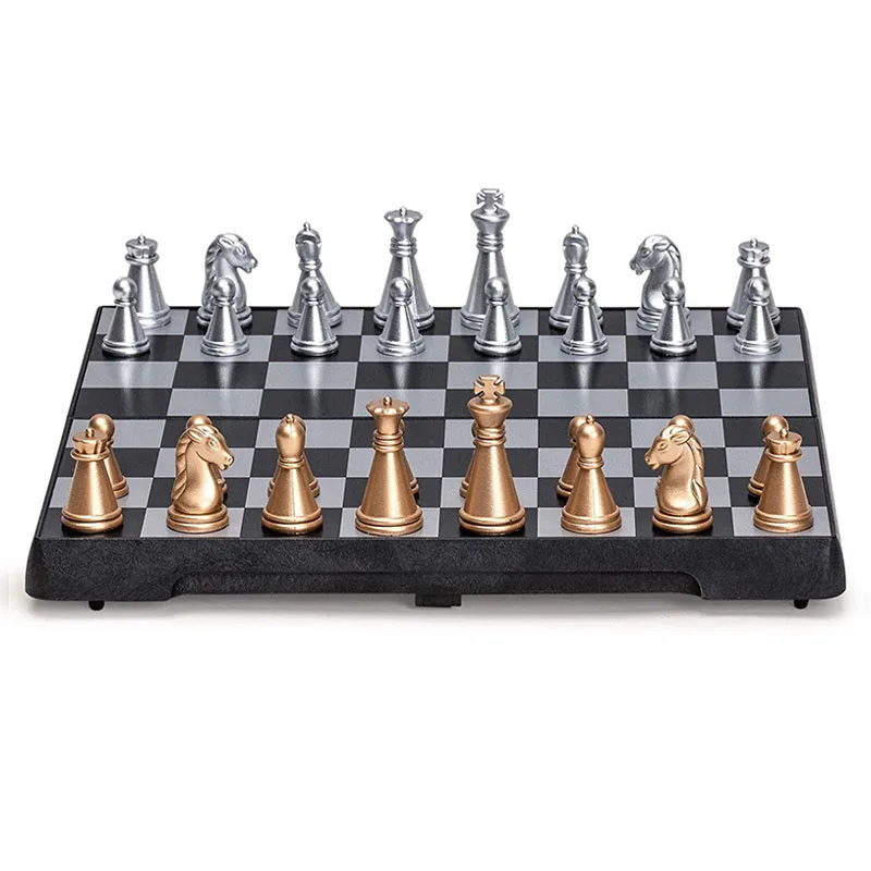 Mini 16.5x16.5cm Magnetic Foldable Chess Set Gold & Silver Portable For Travel Board Game Complete Playing Pieces Included Mini 16.5x16.5cm Magnetic Foldable Chess Set Gold & Silver Portable For Travel Board Game Complete Playing Pieces Included
