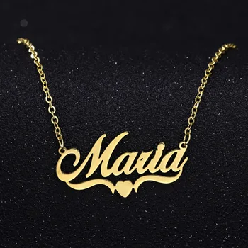 Handmade Custom Name Personalized Name Necklaces for Women Men Stainless Steel Jewelry Gold Filled Heart Statement Choker Bijoux