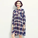 2016-Korean-Style-Women-Casual-Loose-A-line-Cute-Stand-Collar-Plaid-Long-sleeve-Cotton-and