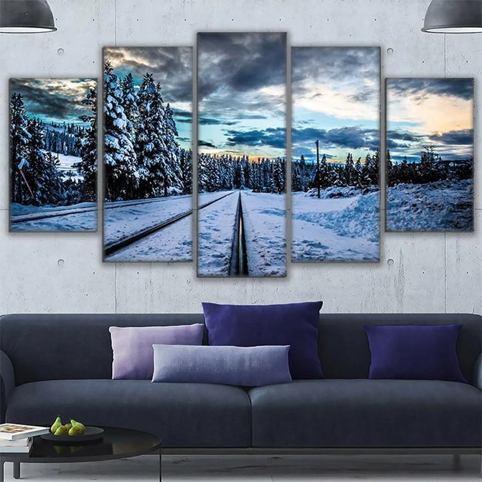Kanvas Lukisan Dinding Art Bingkai Modular 5 Pieces Frozen Kereta