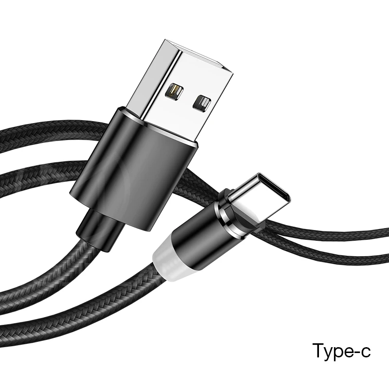 MOOJECAL светодиодный магнитный USB кабель для iPhone Xs Max 8 7 6 Plus usb type C кабель Micro USB кабель для samsung Xiaomi huawei USB C - Цвет: Black For Type C