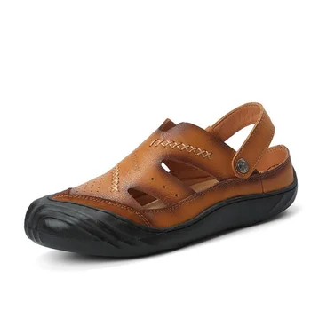 

Men Summer Outdoor Beach Sandals Flip Flops Breathable Shoes Leather Soft Bottom Slippers Sandals Eu Size 38-44 AA60075