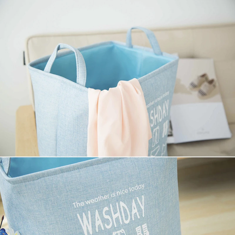 القطن الكتان سلة التخزين للعب المنظم سلة الغسيل طوي الملابس القذرة تعيق مع مقبض الحاويات مربع للماء