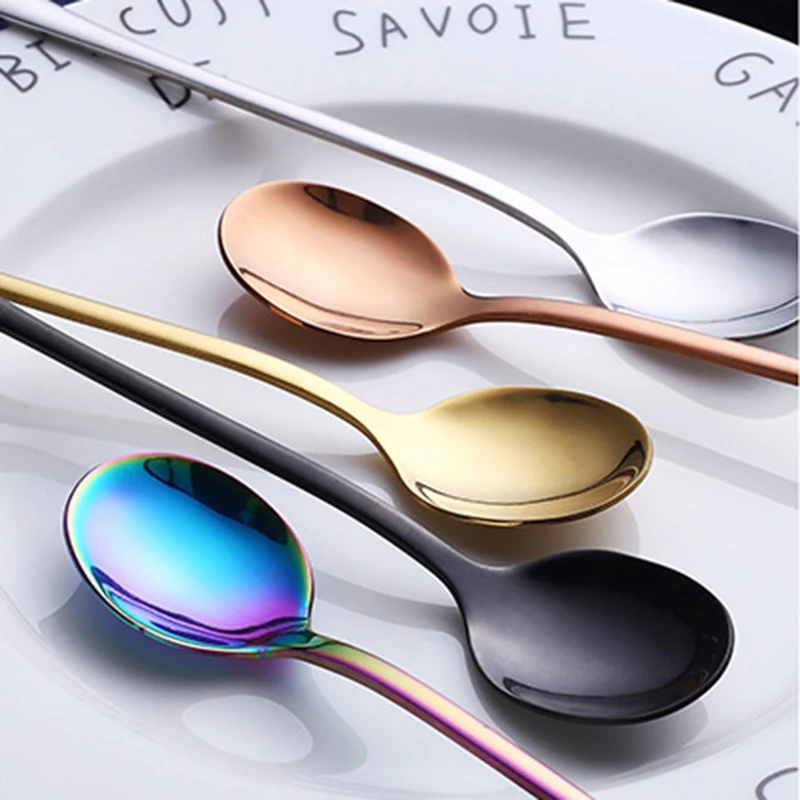 2pcs Rainbow Coffee Spoon Stainless Steel Ice Cream Tea Spoon Party
