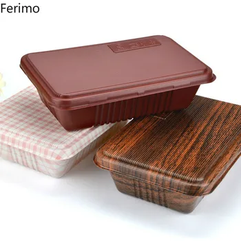 

Ferimo 100pcs 800ml Disposable plastic packing box Thicken takeaway packaging boxer wood grain sushi pastry food package box
