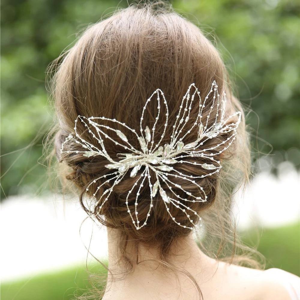 

Handmade Mesh Bridal Hair Clip Crystal Beaded Wedding Headpiece 2019