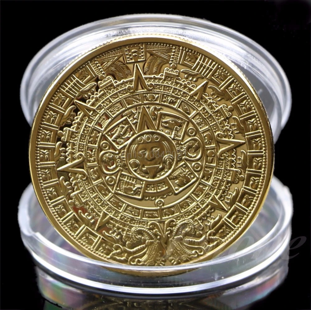 Coin Mayan Aztec Calendar Silver Plated And Gold Commemorative Coin Collection Gift Souvenir