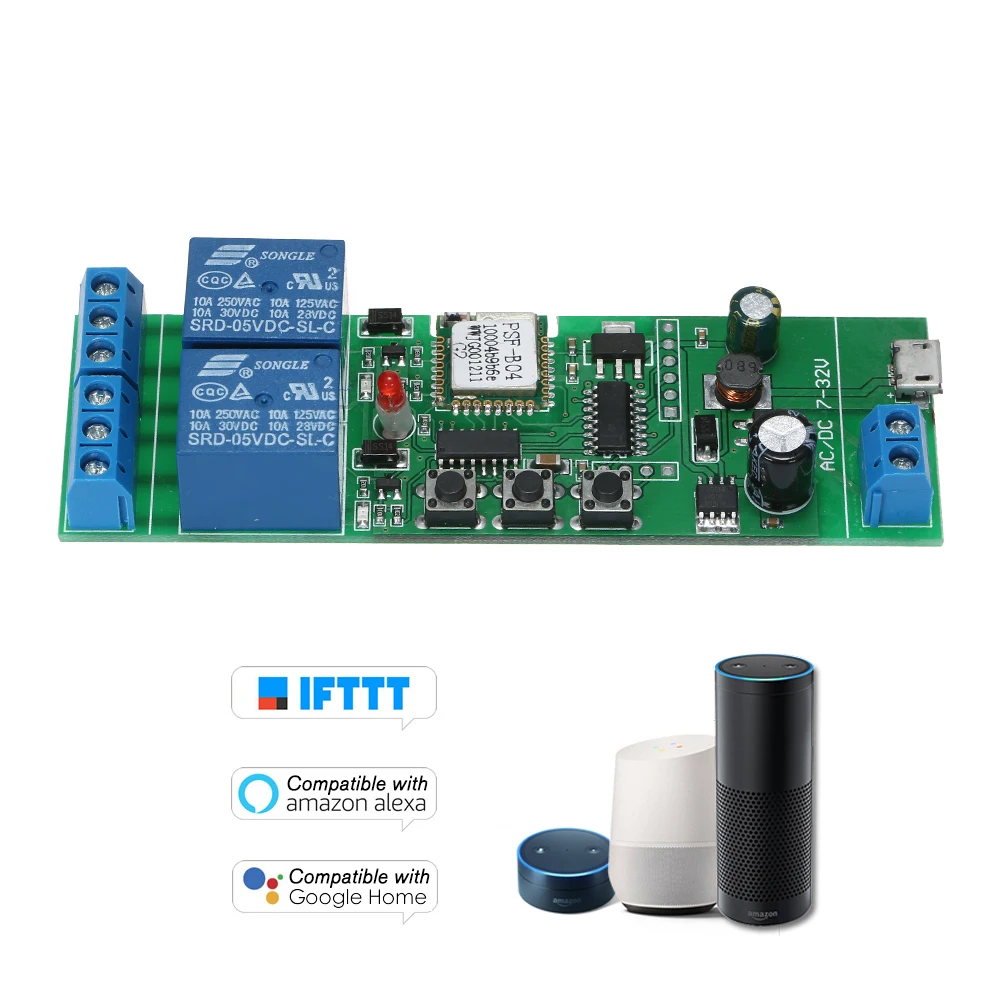 

Smart Wifi Switch Universal Module 2CH USB DC5V/7-32V Wireless Switch Timer Phone Remote Control For Alexa Google Home