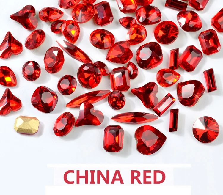 10 шт хрустальные китайские красные стеклянные стразы для ногтей DIY Стразы драгоценные камни Dropwater сердце дизайн ювелирные камни 3d украшения для ногтей