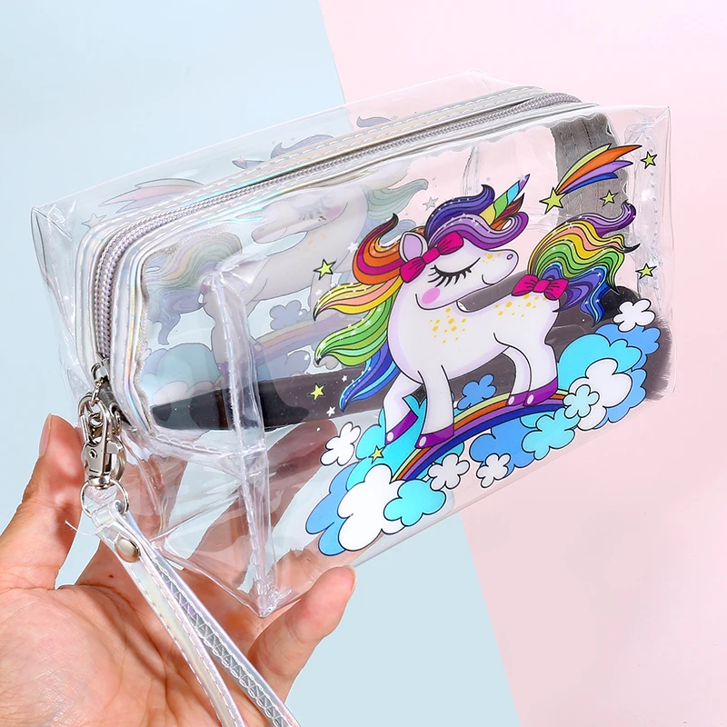 لطيف يونيكورن PVC شفافة إكسسوارات السفر التجميل حقيبة تجميل ضد الماء الحقيبة الصبار فلامنغو غسل أطقم المنظم حقيبة الحقيبة