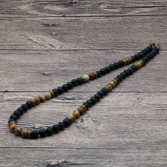 Simple Natural Tiger Eye Stone Mens Bead Necklaces Surfer Unique Beaded Necklace for Men Gift For Him  SU-15