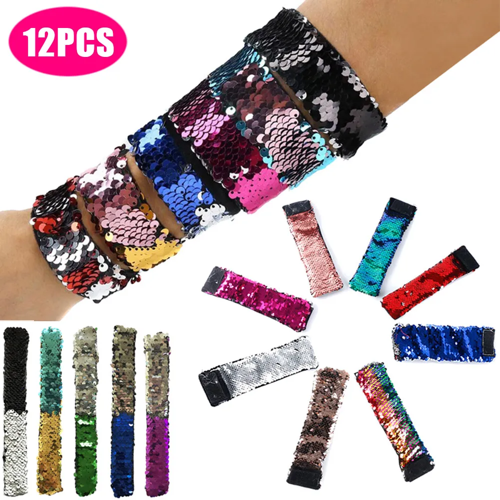 

12pcs Mermaid Slap Bracelet Party Favors Decorative Reversible Charm Sequins Flip Wristband Bracelet YJS Dropship