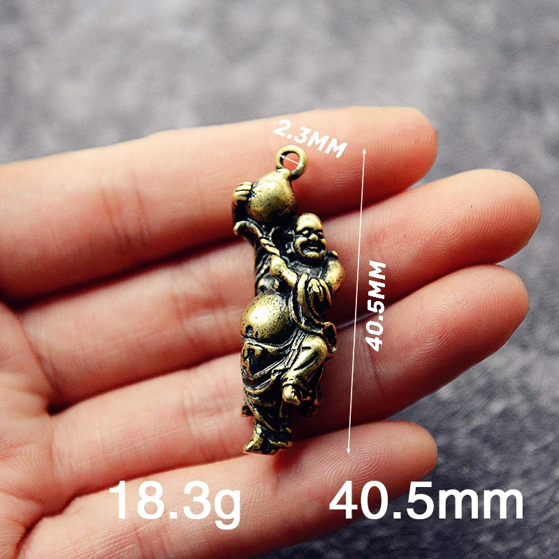 

Mini Retro Brass Maitreya Buddha Statue Pocket Hand Toy Car Key Pendant Decorative Keychain Sculpture Home Office Ornament Gift