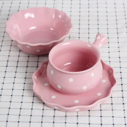 Креативный керамический милый набор посуды в горошек, японская домашняя китайская фарфоровая посуда, домашняя креативная посуда
