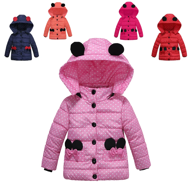 5 Style Mickey Minnie Girls Jackets Autumn And Winter Kids Jacket Keeping Warm Cotton Cute Dot Girls Coat 2-4 Y Children's Wear