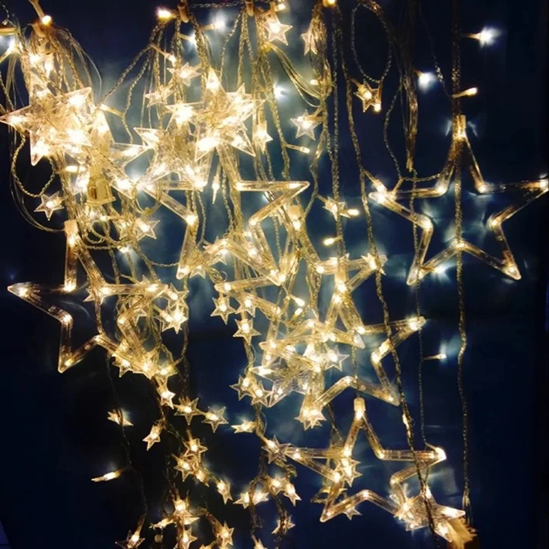 AC110V / 220V Holiday Lighting LED Fairy Star Curtain String luminarias Garland Decoration Christmas Party Wedding Light 2M