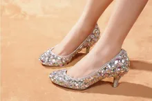 2016 High Heels For Prom Rhinestone Wedding Shoes Wedding Sparkly Glitter Bridal Shoes Middle heel woman dress shoes women